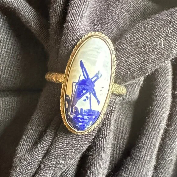Vintage Delft Tile Ring - Picture 3 of 4